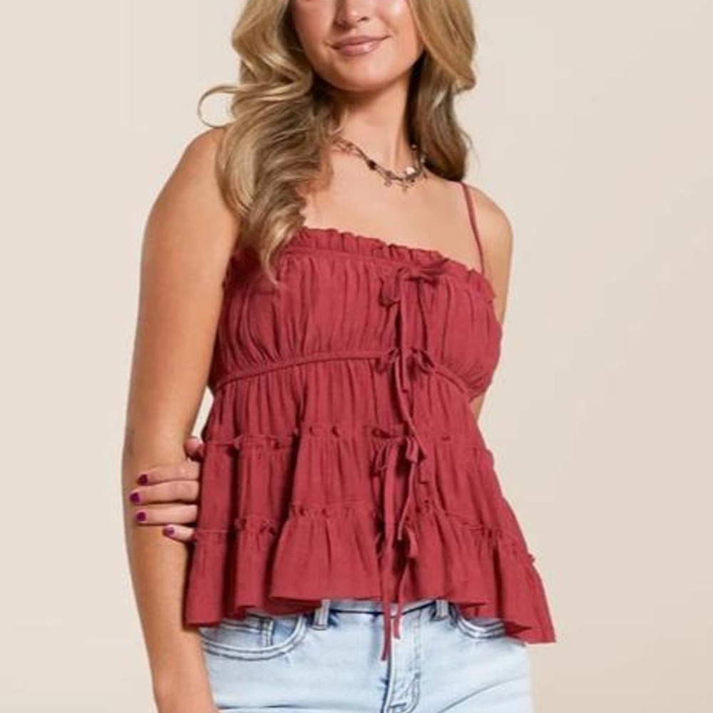Charmed Heart Terracotta Ruffle Babydoll Cami Tank Top Small NWT Boho Coastal